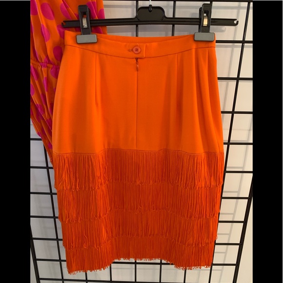 Vintage Escada Orange Wool Skirt with Fringe Detailing - Picture 3 of 5